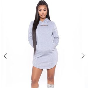Peek A Boo Sweatshirt Mini Dress - Heather Grey